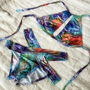 IHeartRaves bikini acid rainbow set